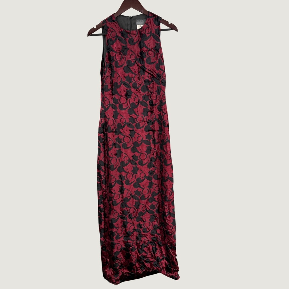 Vintage 90s Versus Gianni Versace Burgundy Velvet Maxi Dress Made in Italy 42/28